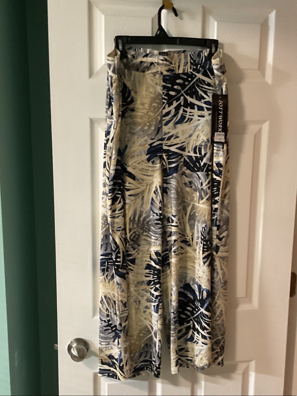 Women's Navy & Cream Tropical Print Palazzo Pants MADE IN CANADA